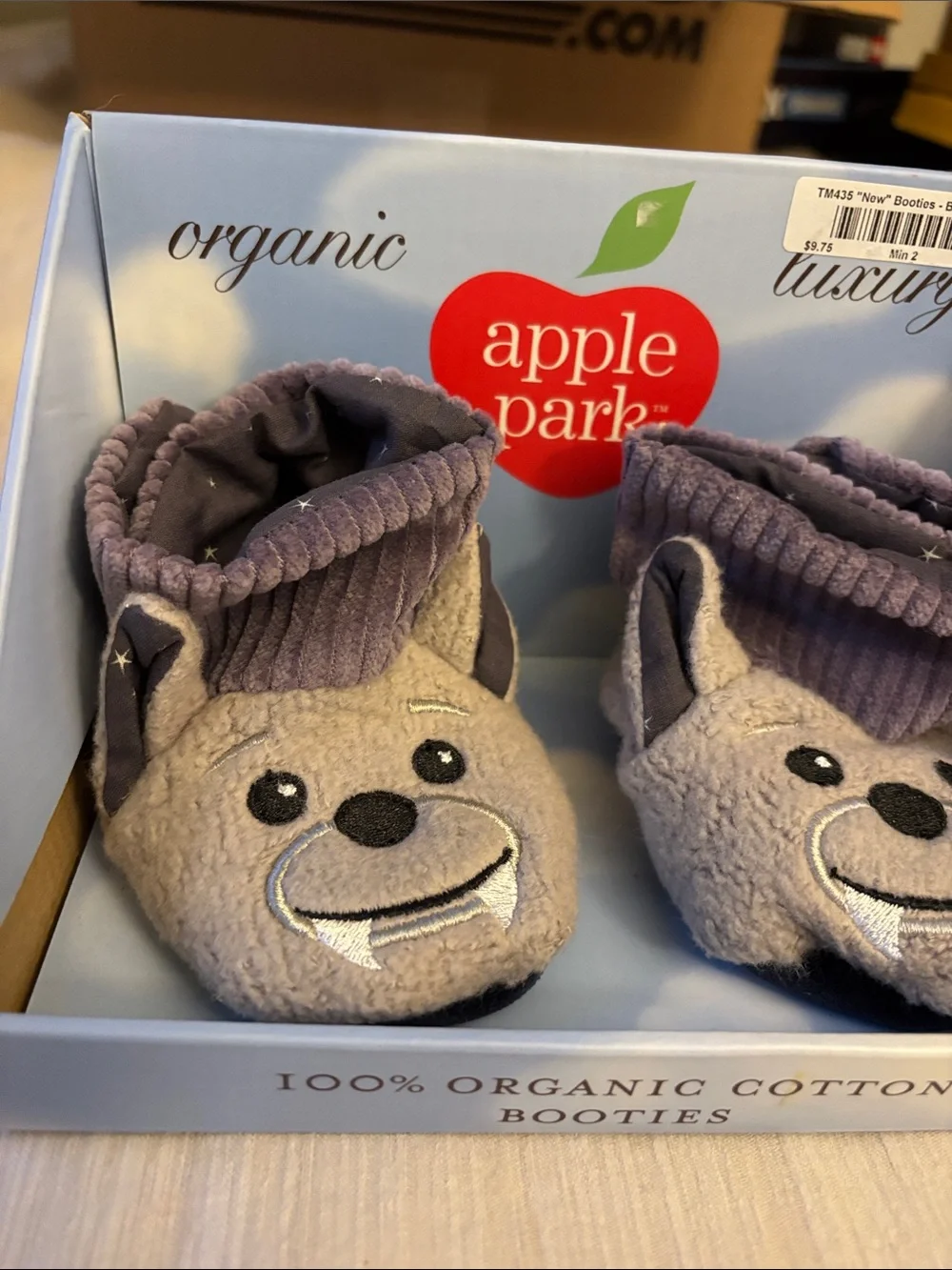 Gray Baby Animal Slippers - Soft Organic Cotton